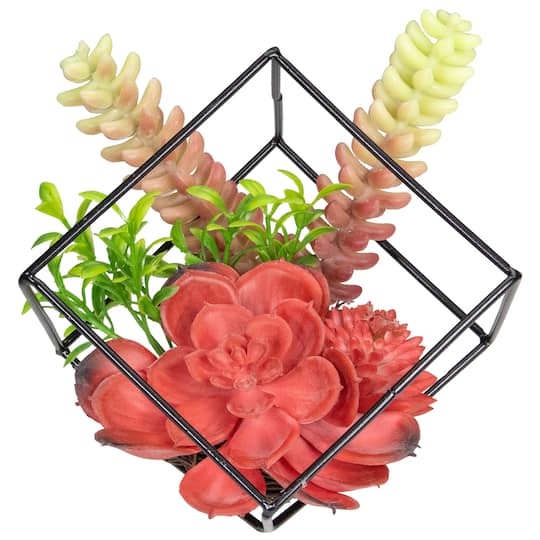 5.5" Succulent Arrangement in Black Metal Wire Frame By Northlight in Red | Michaels®